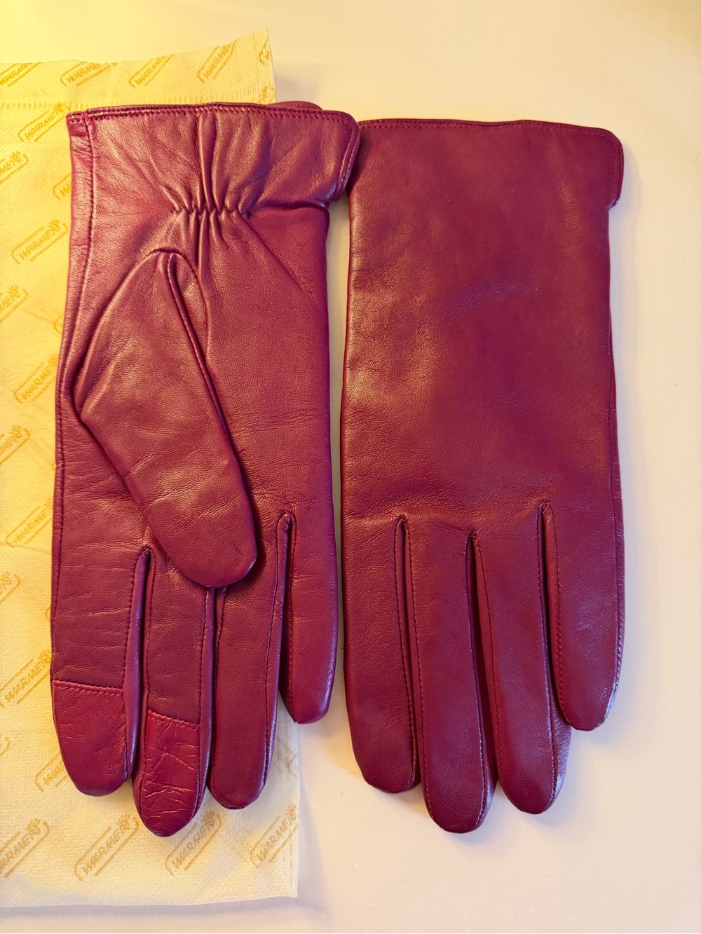 Warmen Leather Gloves in Violet Cashmere Wool